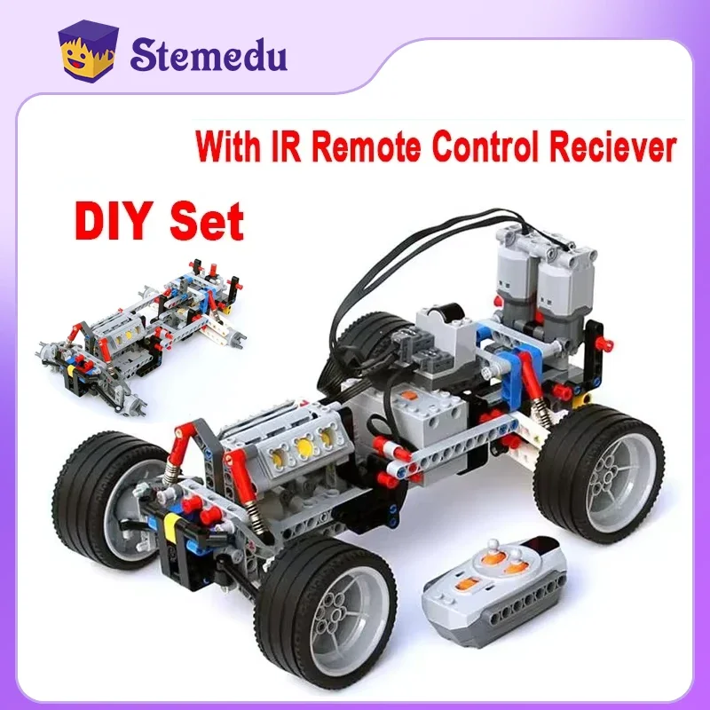 Châssis de voiture RC 2WD, ensemble électrique, briques techniques à deux roues motrices avec amortisseurs de Suspension, récepteur de télécommande IR