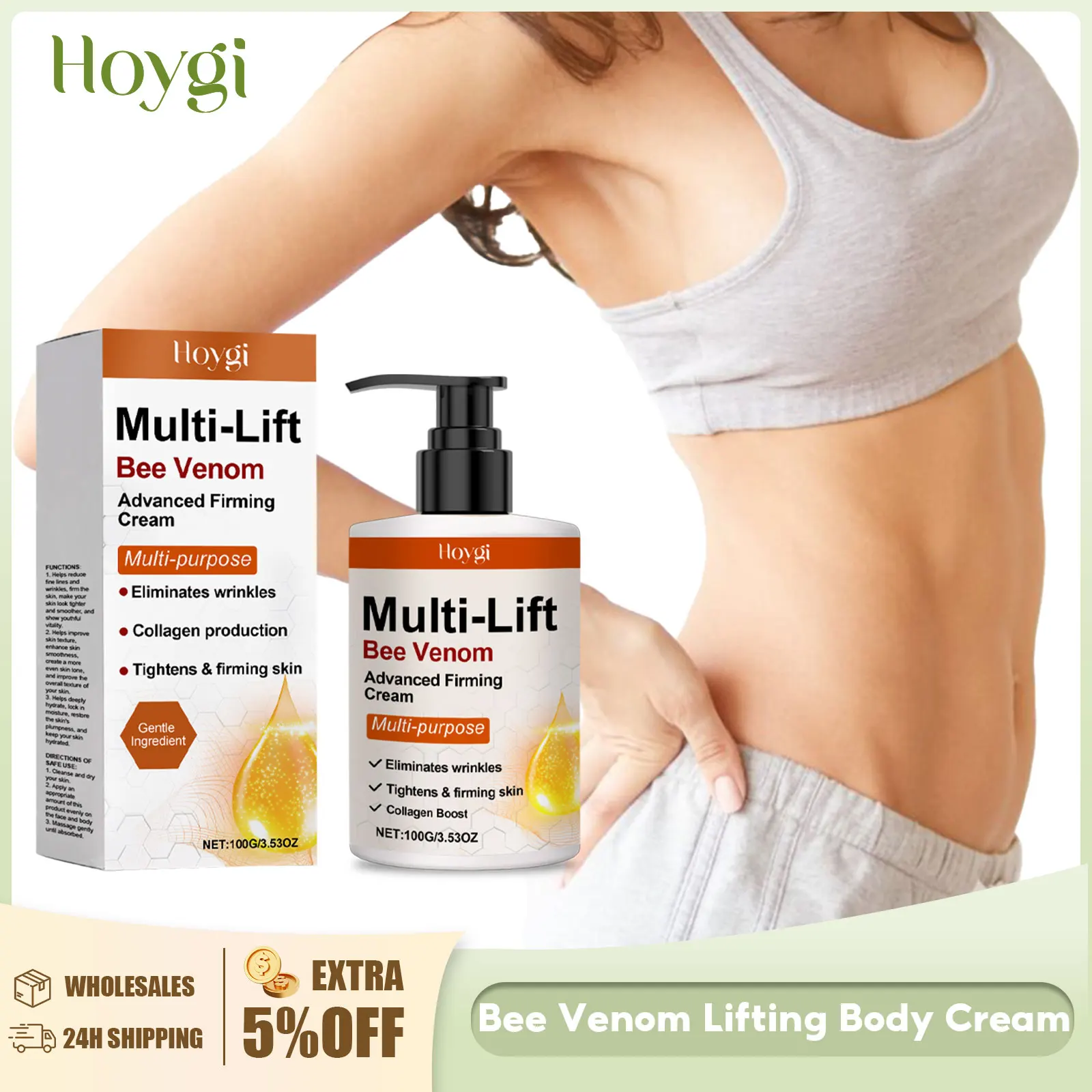 Crème au venin d'abeille pour le corps, multi-lifting, réduit l'affaissement de la peau, Anti-rides, façonnant les graisses incurvées, raffermissant les fesses, Lotion de Massage pour le corps