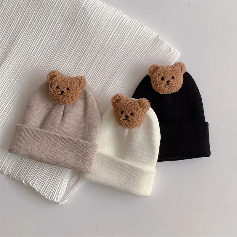 Bonnet ours de dessin animé pour bébé, doux et confortable, bonnets chauds pour nouveau-nés, tout-petits et enfants, garçons et filles, automne et hiver