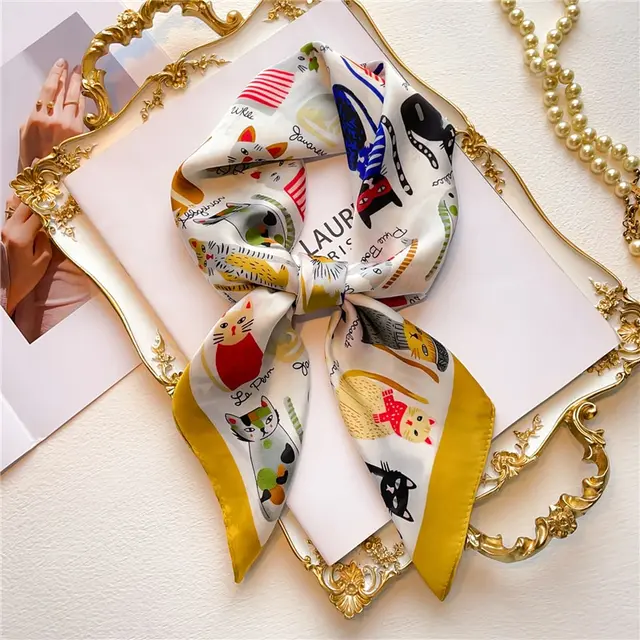 70cm Foulard Carré En Soie Femmes Satin Bandana Imprimé Foulards Bandeau Mode Dame Cheveux Châle Wrap Femme Foulard Hijab – Image 2