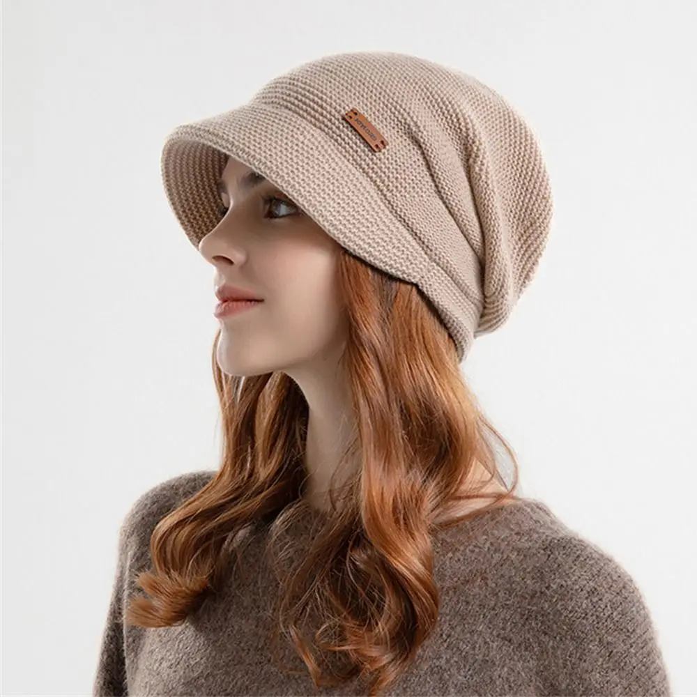 Automne hiver doux en peluche tricoté chapeau femmes fille chaud épaissi polaire doublé bonnets à bord court décontracté extérieur coupe-vent Bonnet