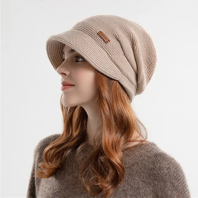 Automne hiver doux en peluche tricoté chapeau femmes fille chaud épaissi polaire doublé bonnets à bord court décontracté extérieur coupe-vent Bonnet