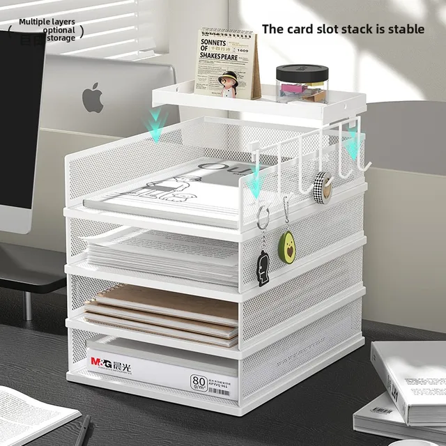 4-Tier Stackable Paper Tray, Metal Mesh Desktop Organizer, Paper Sorter, Letter Trays,File Document Storage Rack for for Office – Image 5