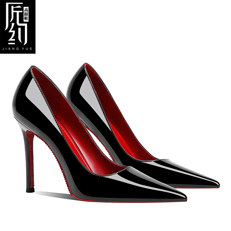 2025 nouveau Sexy reine eau diamant fond rouge talons hauts femmes noir pointu talons fins grandes chaussures simples