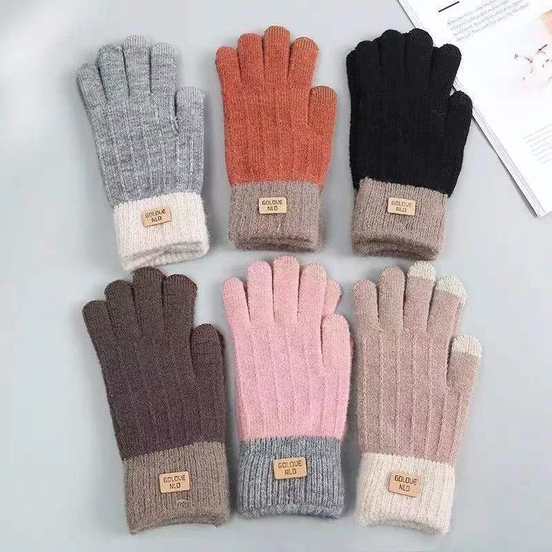 Gants chauds pour écran pour femmes et hommes, mitaines en tricot extensible, en laine, doigt complet, gants au Crochet