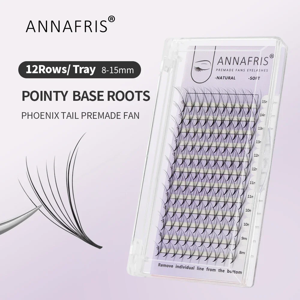 ANNAFRIS Base pointue ventilateurs de Volume préfabriqués russie Volume Extension de cils queue de phénix Faux vison cils individuels