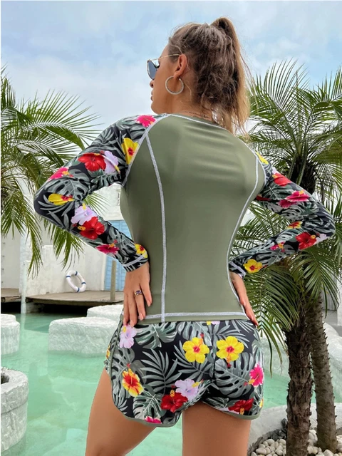 Maillot de bain Tankini imprimé Tropical pour femmes, ensemble deux pièces, manches longues, short d'été, vêtements de plage, nouvelle collection 2024 – Image 4