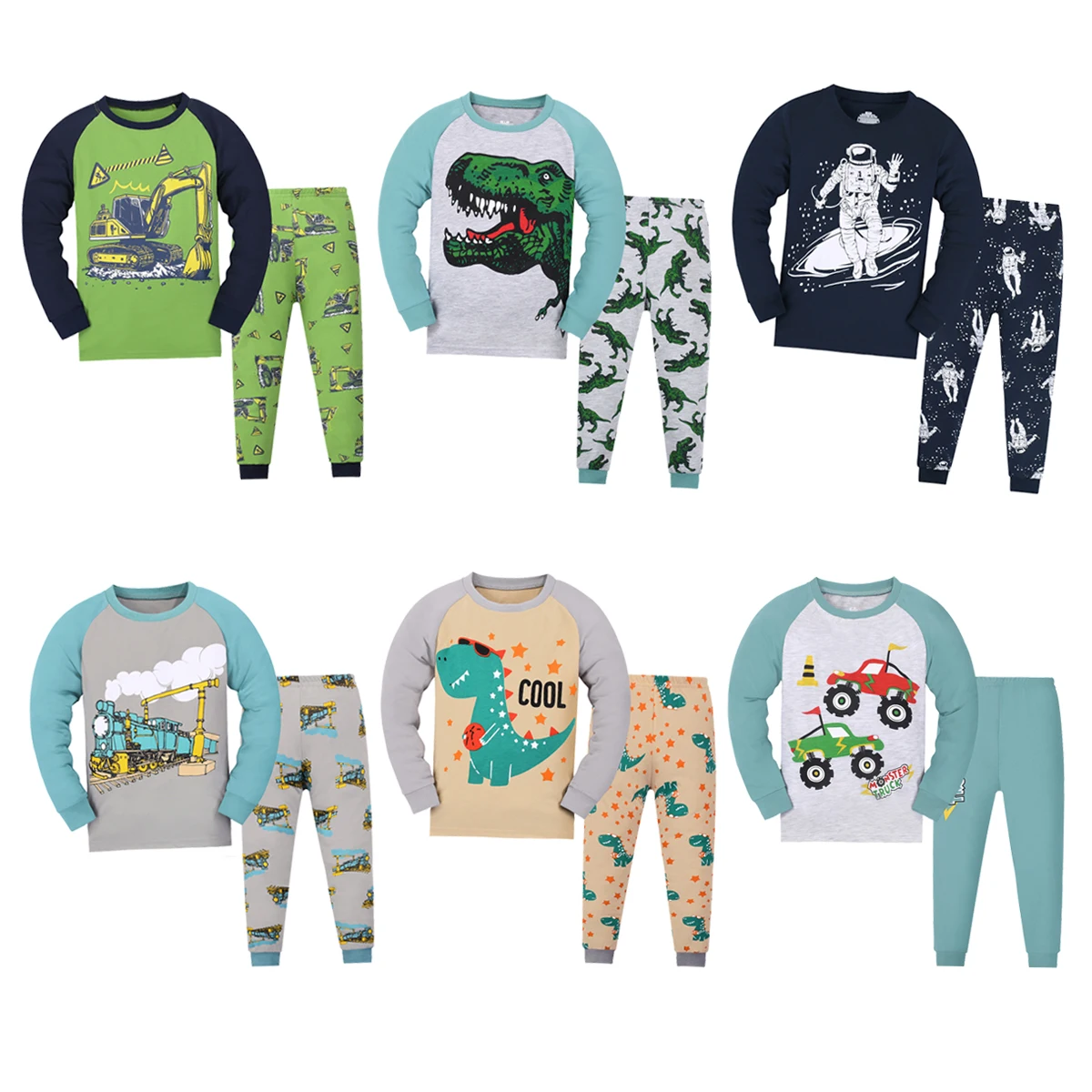Ensemble pyjama long dinosaure pour garçon, vêtements de nuit pour enfant en bas âge