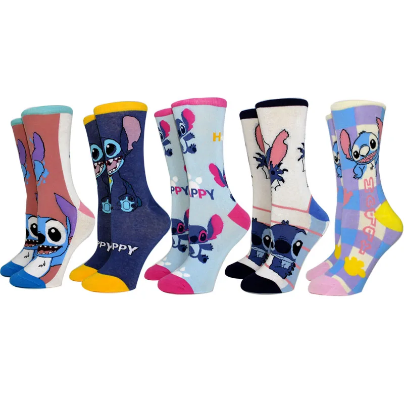 5 paires de chaussettes de dessin animé pour femmes, en coton, confortables, points, chaussettes d'équipage, décontractées, joyeuses et amusantes, taille 35-40