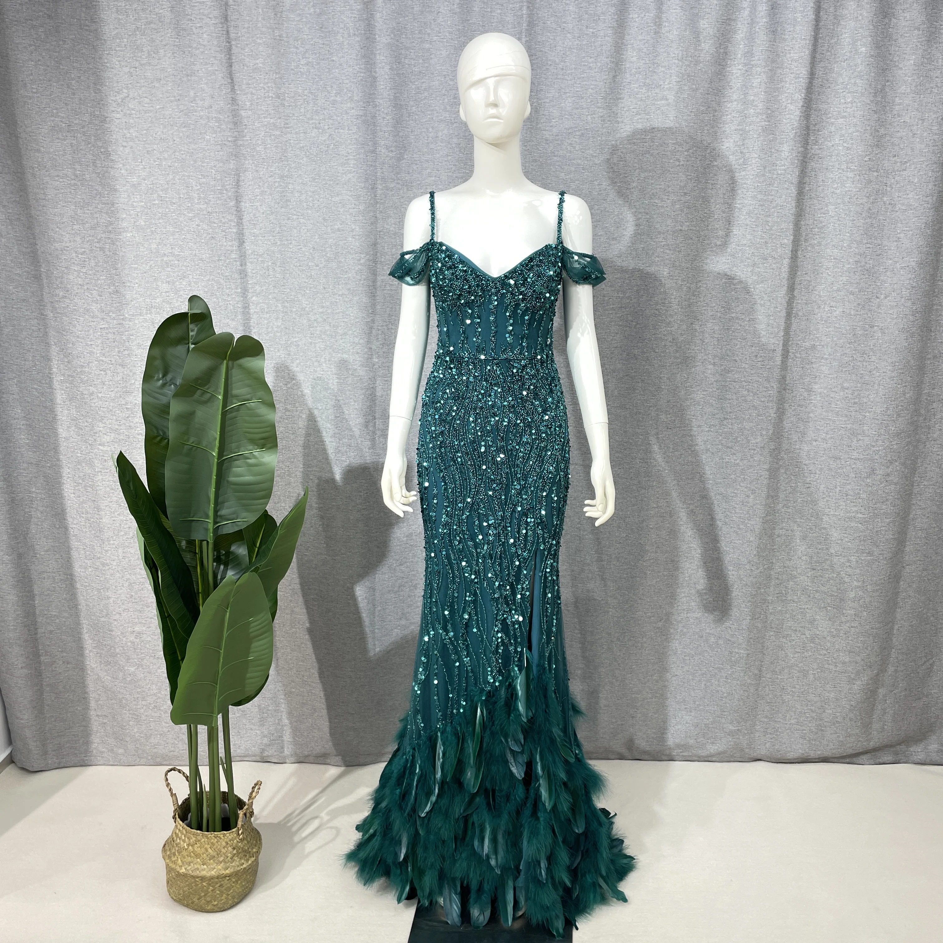Ume – robe de bal de luxe rose, plumes de sirène, bretelles Spaghetti, vert, noir, bleu, robe de soirée de mariage pour femmes, 2023