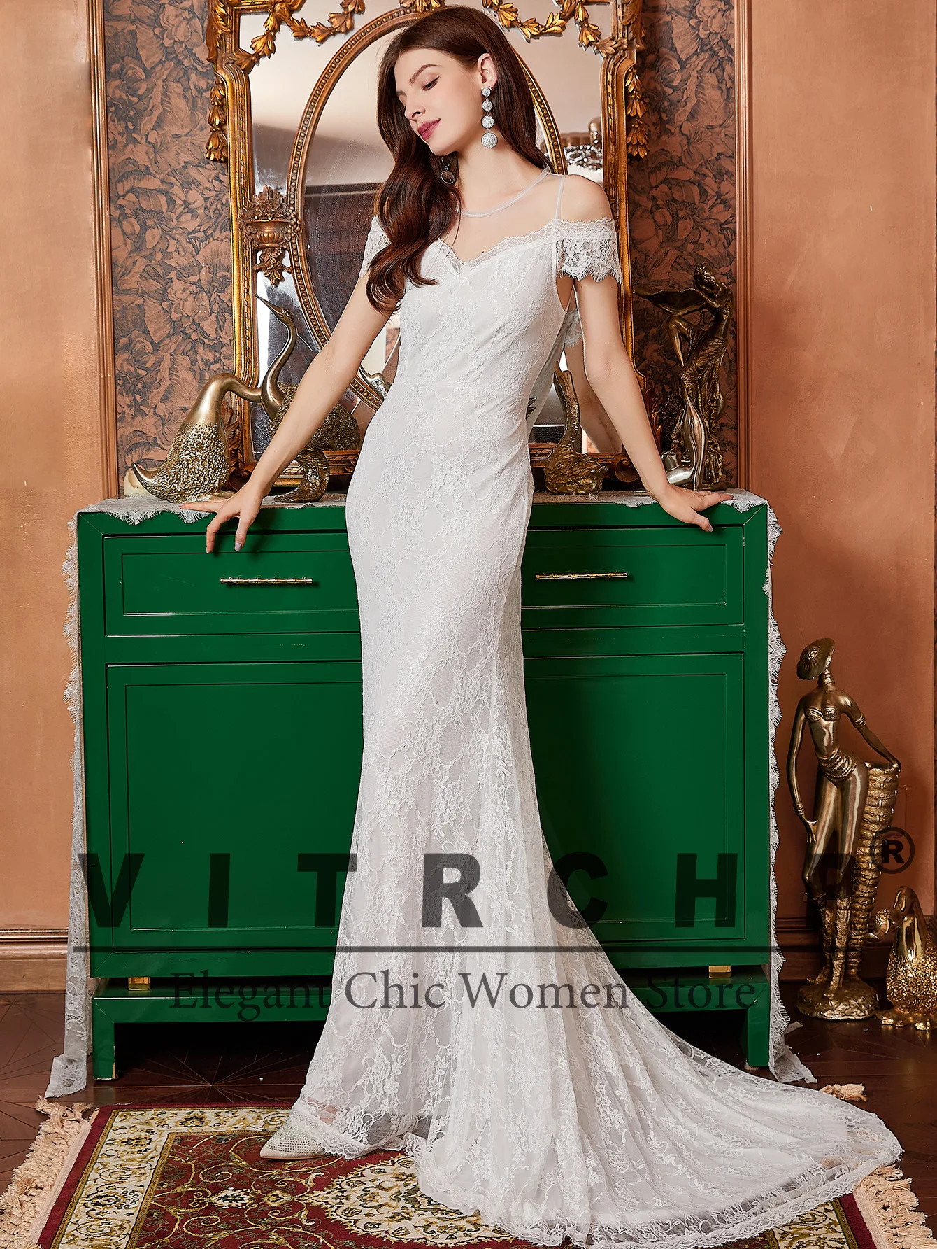 Robe de mariée sirène élégante, robes de mariée formelles, décolleté en cœur, appliques en dentelle, mode