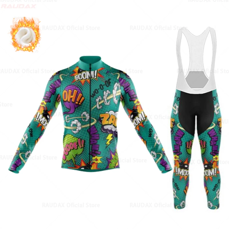 Bande dessinée hiver polaire cyclisme Jersey ensembles hommes à manches longues montagne vélo vêtements porter Ropa Ciclismo course vélo vêtements costume
