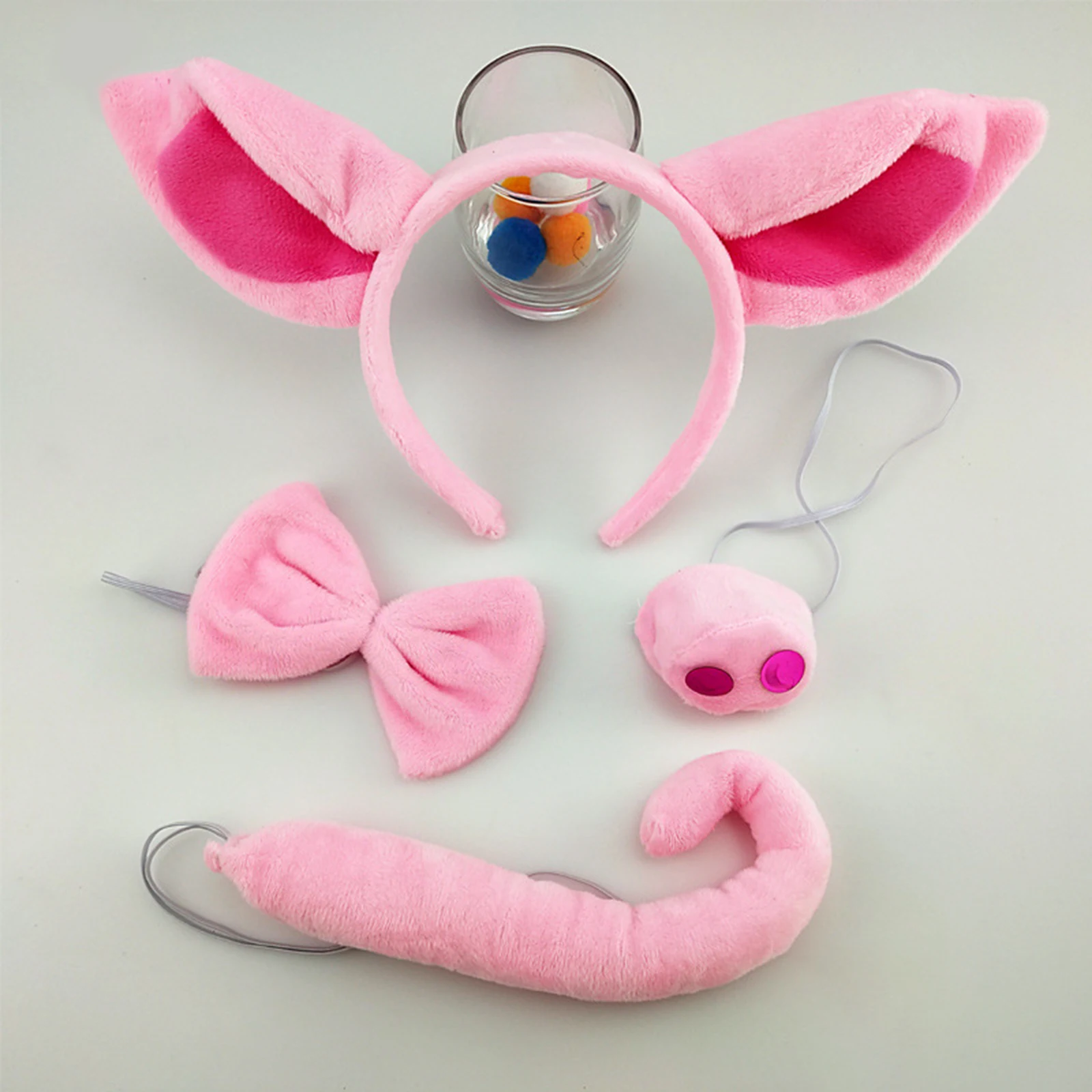 4 Pieces Pig Costume Set Pink Pig Ears Nose Tail Cosplay Costume Accessories Kids Children Birthday Party Props Costume New Year