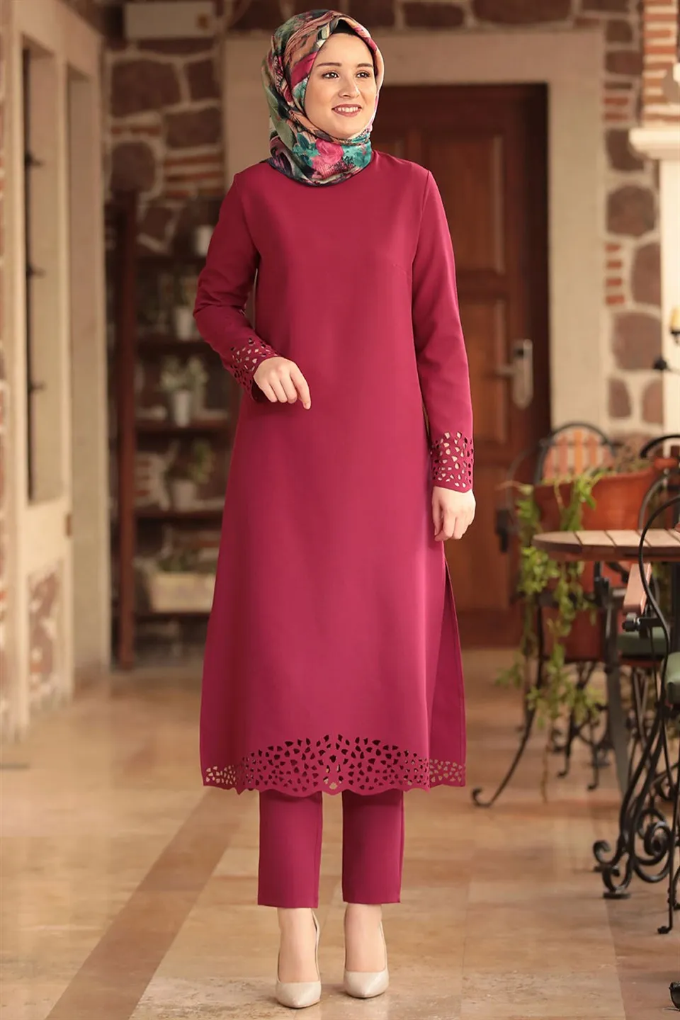Abaya Musulmane du Moyen-Orient, Robe à Fleurs Trempées, Bouton Creux, Deux Pièces Décontractées, Col Rond, Musulman Trempé