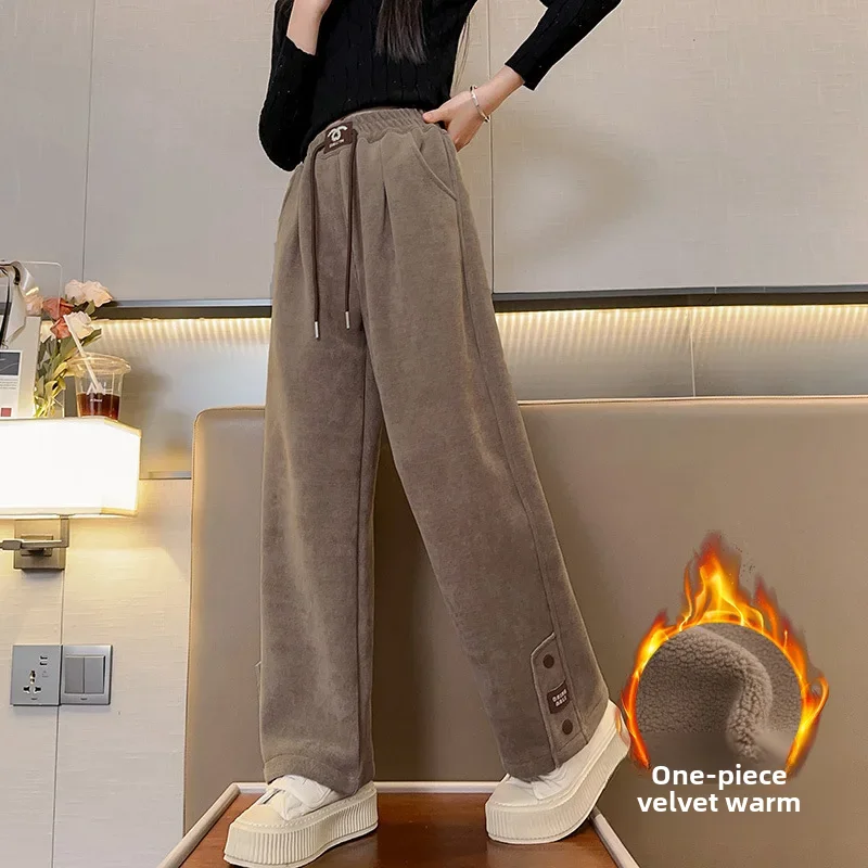Pantalons doublés polaire pour filles, nouveau Style, bas de cloche épais, élégants, jambes droites, pour enfants, automne/hiver 2023