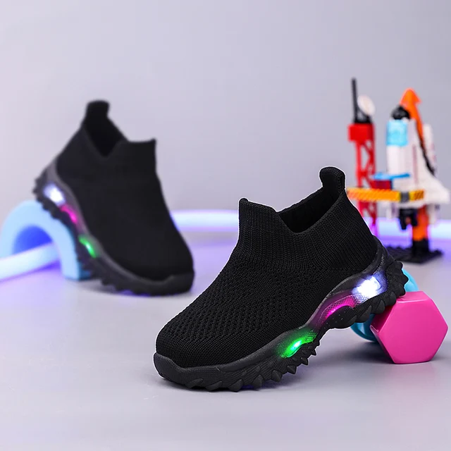 Enfants baskets enfants bébé filles garçons respirant maille Led chaussettes lumineuses Sport course baskets chaussures Sapato Infantil chaussure lumineuse – Image 3