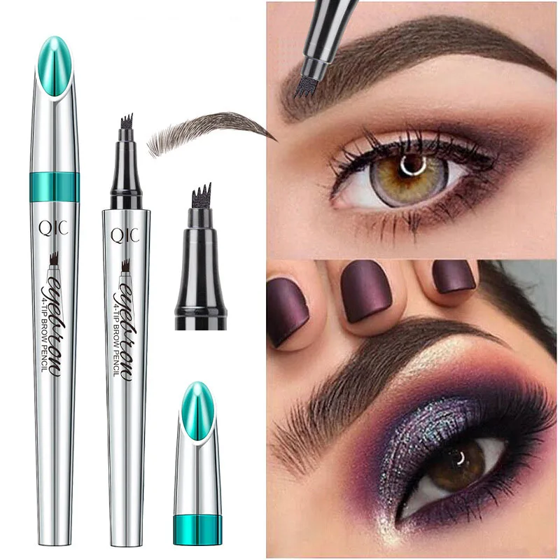 Crayon à sourcils liquide Ultra-fin à quatre mâchoires, pointe étanche 3D, tatouage cosmétique longue durée, stylo à sourcils liquide brun foncé naturel