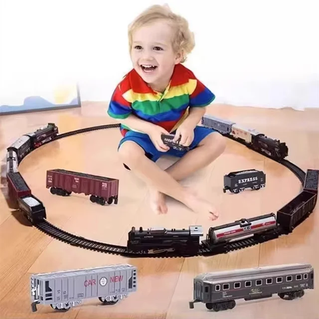 Ensemble de rails de Train électrique avec lumières, son, Simulation rétro, modèle de voiture, jouets ferroviaires pour enfants, cadeau de noël – Image 3