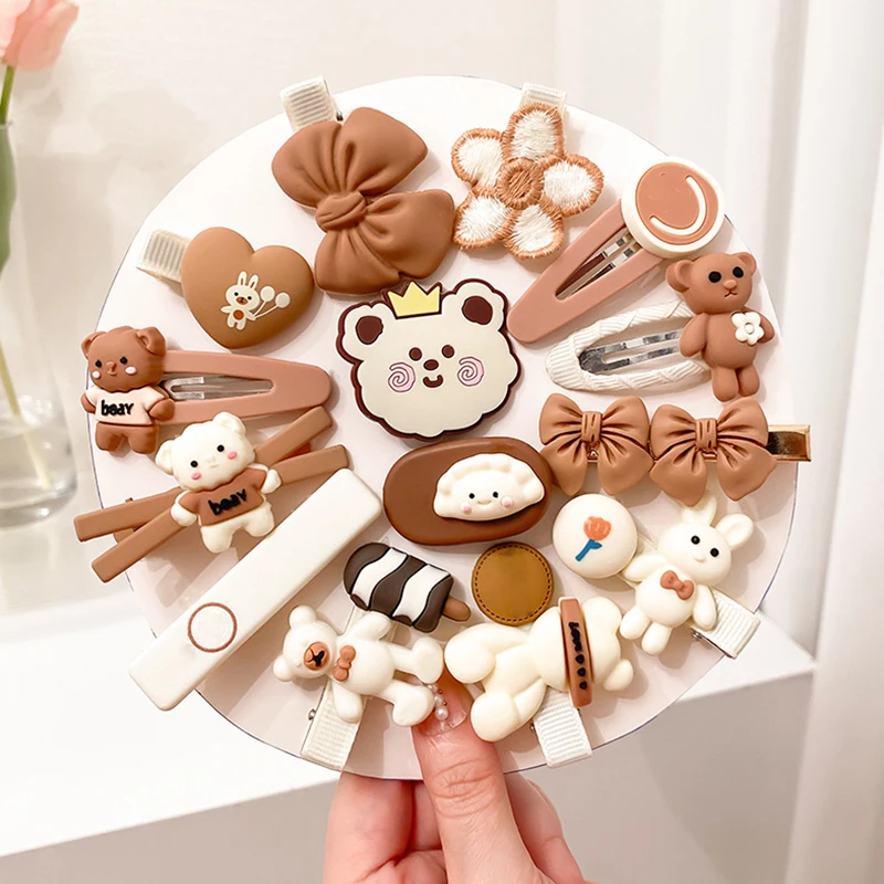 Pinces à cheveux ours de dessin animé pour bébé, 14 pièces, épingles à cheveux princesse mignonnes pour filles, accessoires pour cheveux