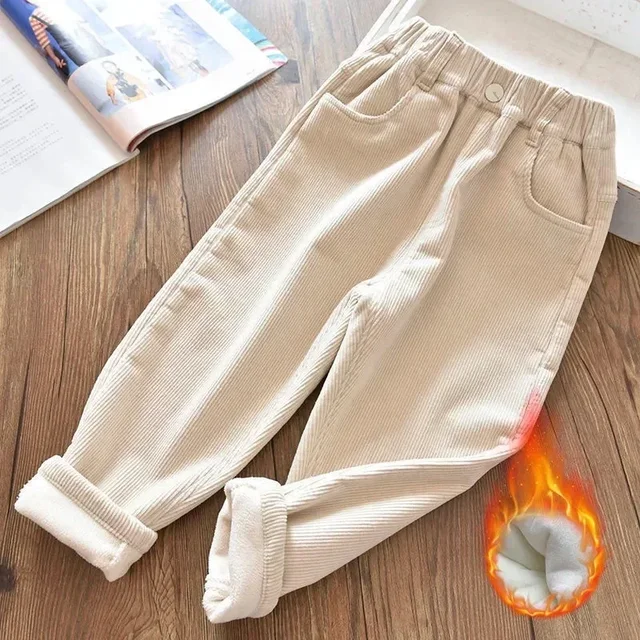 Velours doublé velours côtelé enfants sarouel hiver nouveau élastique taille haute chaud garçons/filles pantalons Baggy épais en peluche enfants Broek – Image 4