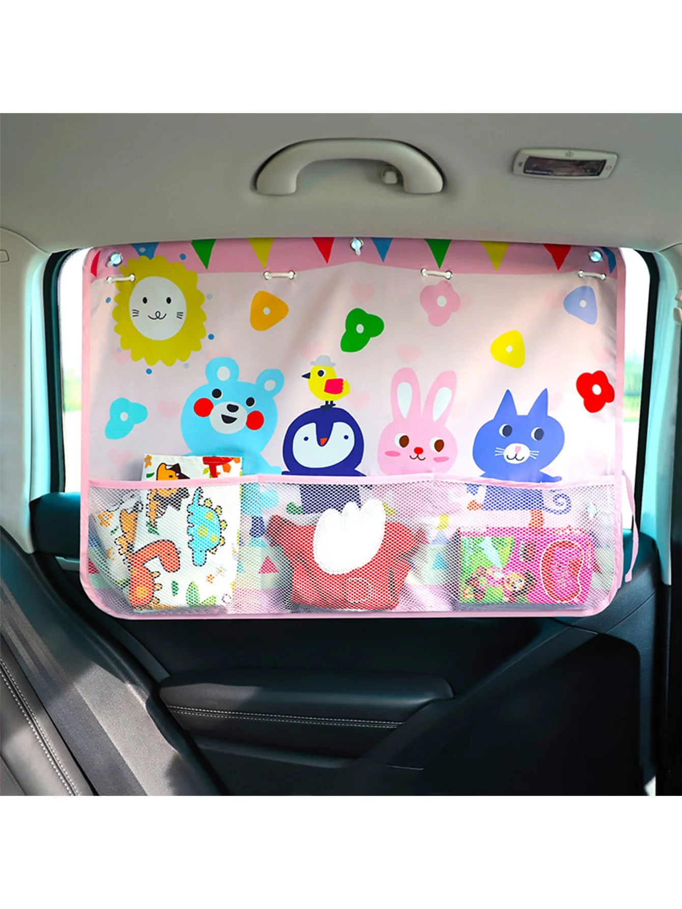 Pare-soleil de voiture avec poche en filet, sac de rangement de protection solaire, protection solaire pour bébé, pare-soleil rétractable, bouclier thermique