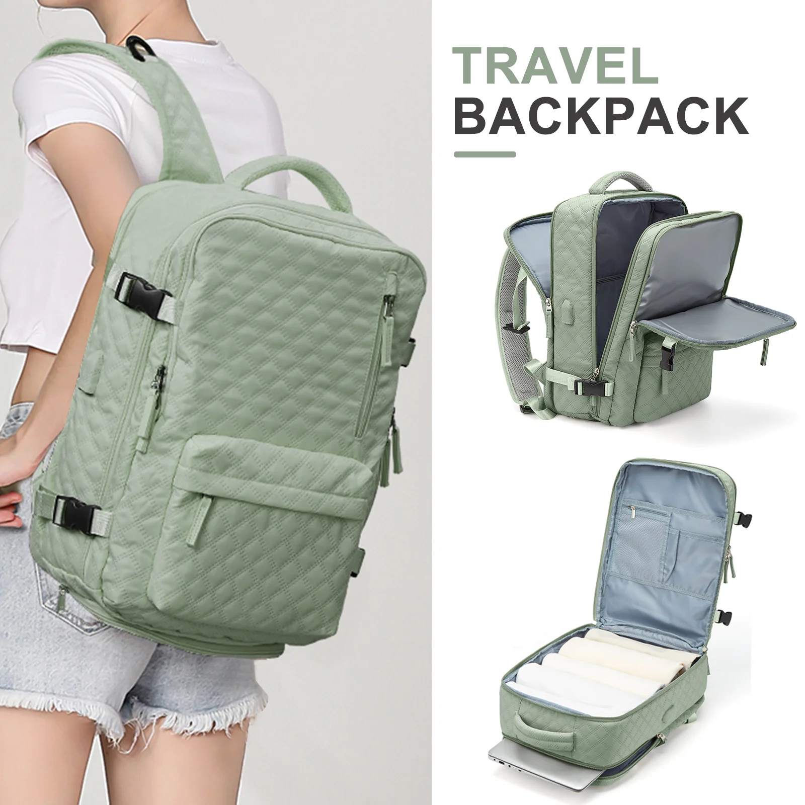 Grand sac à dos de voyage pour ordinateur portable, sac à dos avec port de chargement USB, sac à dos de cabine, sac d'escalade pour collège, affaires