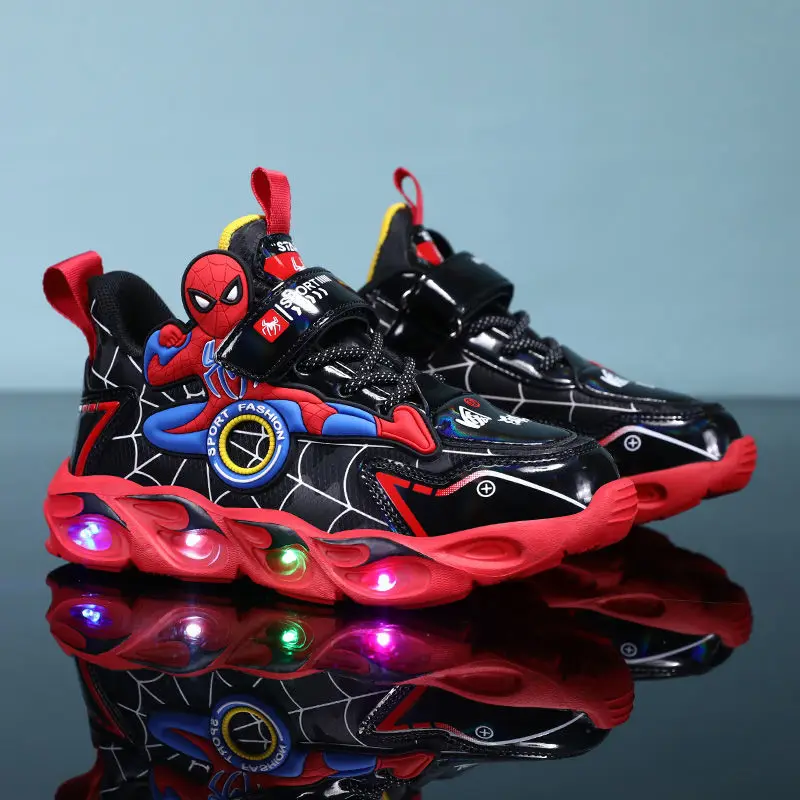 Disney garçons chaussures LED lumières dessin animé automne chaussures de sport pour enfants en cuir antidérapant chaussures de course pour enfants Sneaker taille 25-35