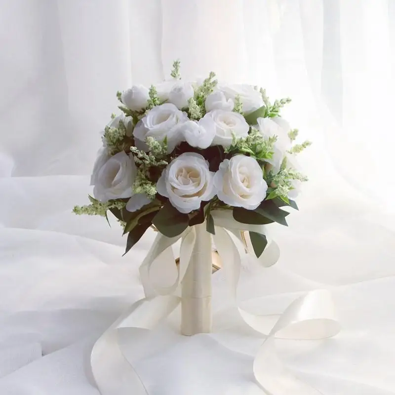 Bouquet de Mariage de demoiselle d'honneur, fleurs blanches en soie, Roses artificielles faites à la main, accessoires de Mariage