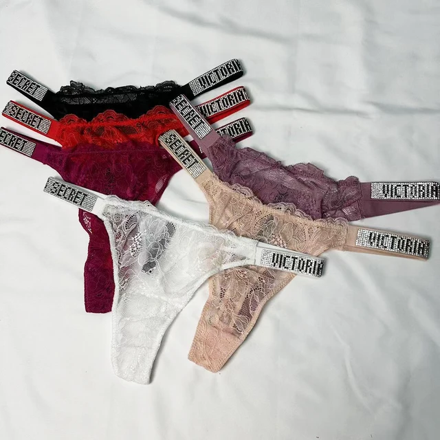 Classic Sheer Lace VS Women's Panties Patterned Fashionable No Show Antibacterial Soft with Rhinestones Women's Underwear Thong – Image 4