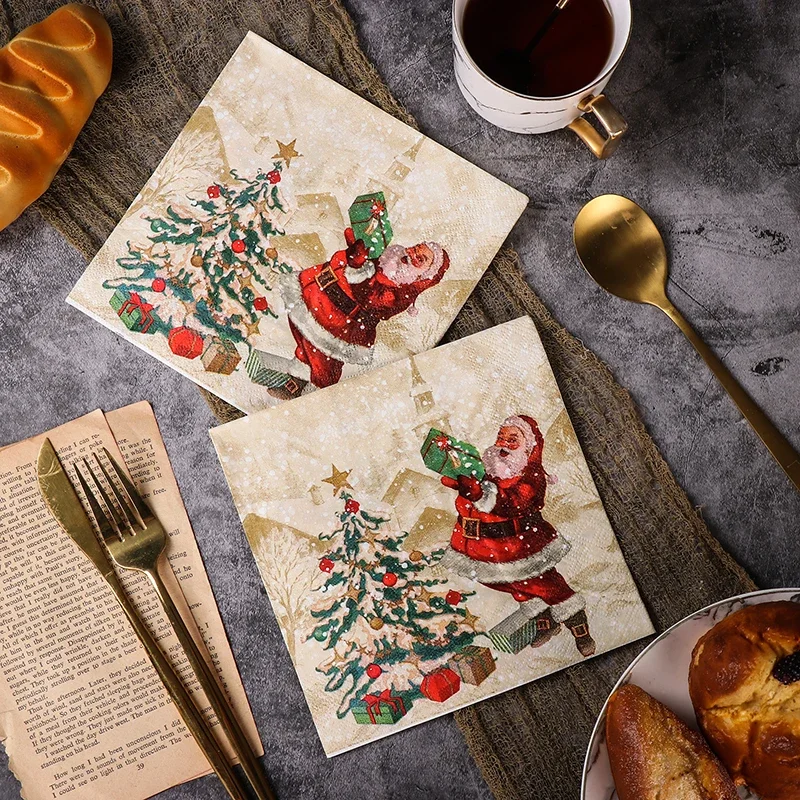 20 pièces/paquet 33*33cm coloré arbre de noël imprimé papier de soie noël fête d'anniversaire Table décoration papier muselière papier