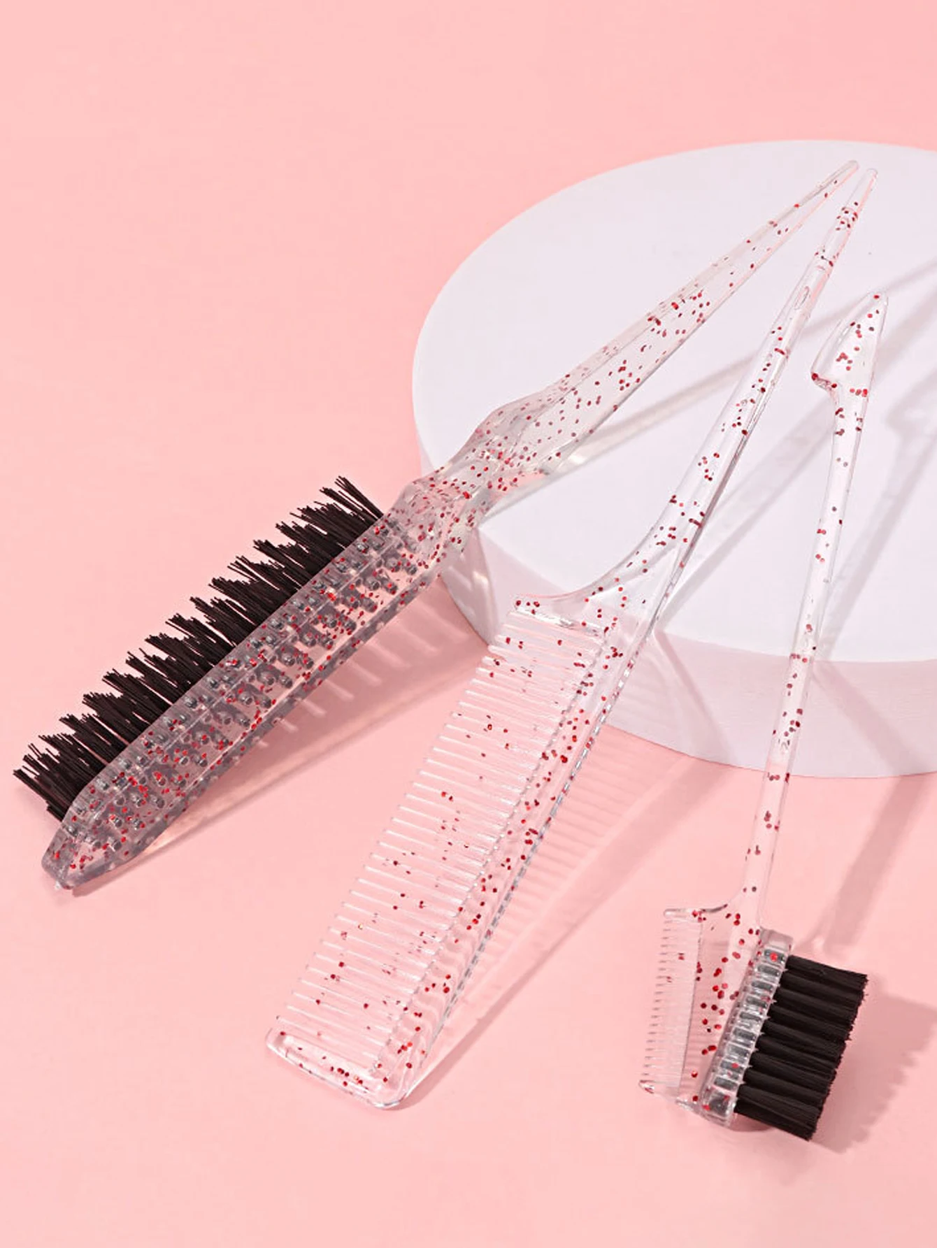 Ensemble de peignes transparents 3 pièces avec brosse de contrôle de bord double face, brosse à déchirer et peigne à queue pointue, spécial pour perruques de vrais cheveux