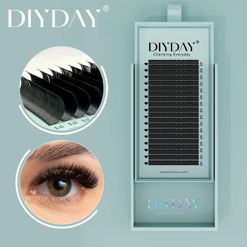 DIYDAY Extensions de cils individuels, faux-cils classiques, longs, noirs et doux, en vison, vente en gros, pince cils extension, cils extensions