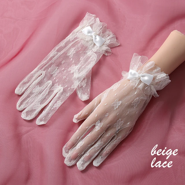 Gants de mariée de style vintage pour dames, longueur de poignet imprimée élégante, gants en dentelle de mariage – Image 2