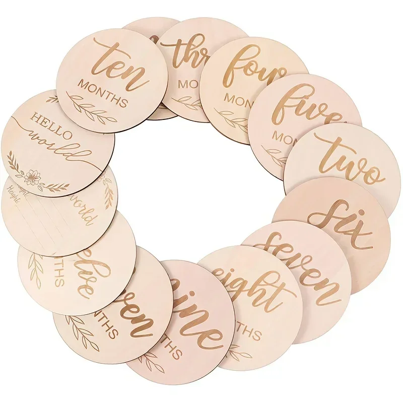 Carte Commémorative Mensuelle en Bois Gravé au Laser pour Photo de Bébé, Accessoire Commémoratif, 12 Pièces/Ensemble