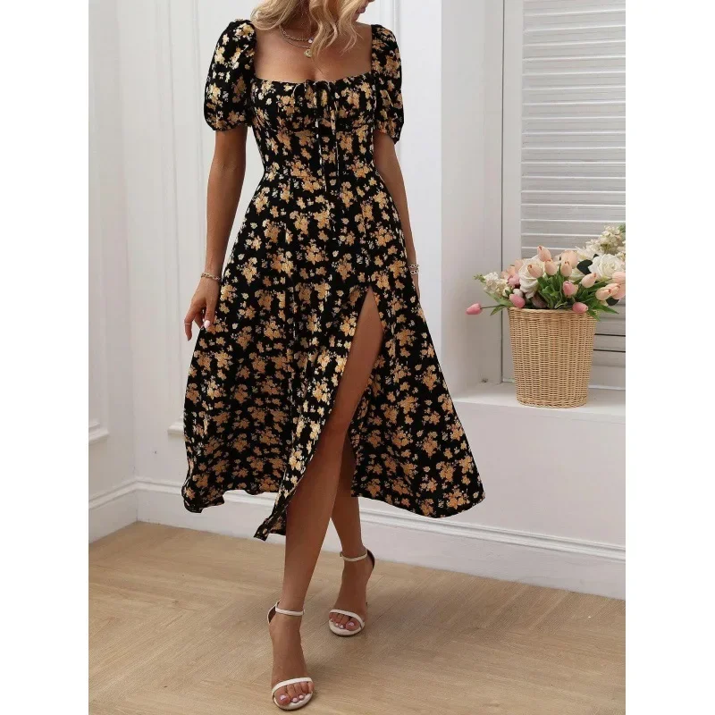 Robe longue bohème pour femmes, grande taille, amincissante, décontractée, fente latérale, pour une coupe plus mince et lisse, nouvelle collection été 2024