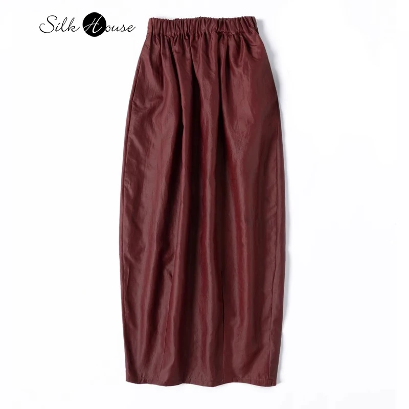 InjGambiered Dong-Jupe vintage en gaze de mûrier pour femme, bourgeon de fleur craquelé, tortue, mode féminine, nouveau, 2024 naturel, automne, 100%