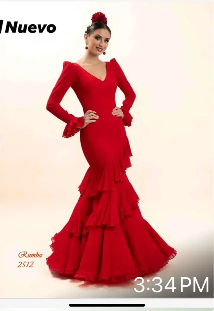 Robe de bal sirène rouge rétro Palace, manches longues, Illusion ivoire, volants en maille, dentelle rouge, robe Flamenco pour femmes, robes de soirée