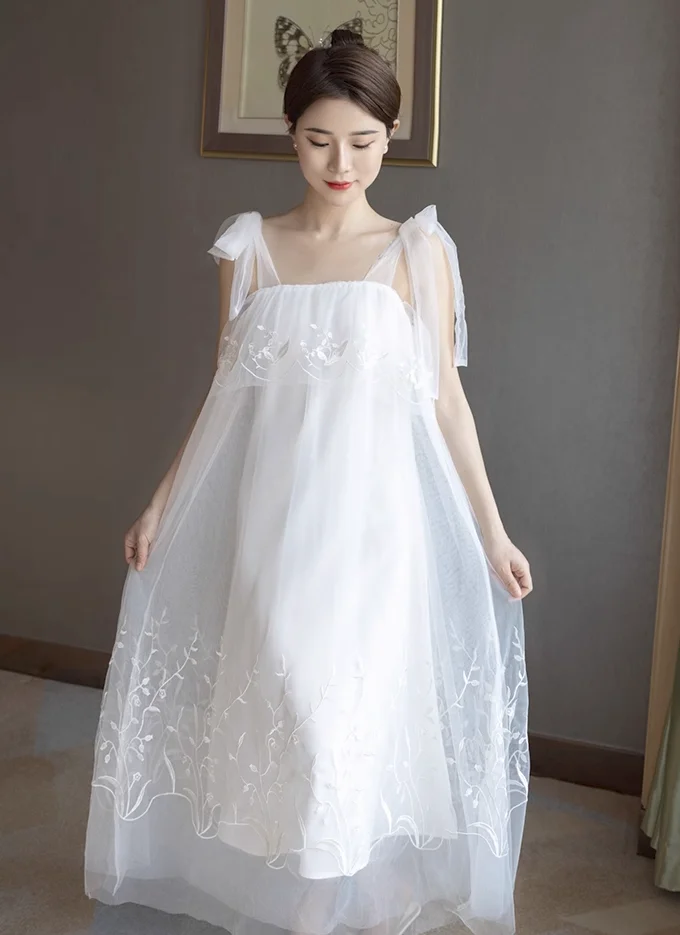 Robe du matin de la mariée, bretelles menstruelles légères de mariage, aviation en maille, robe longue à nouer, sens de haut niveau, pri fugitif