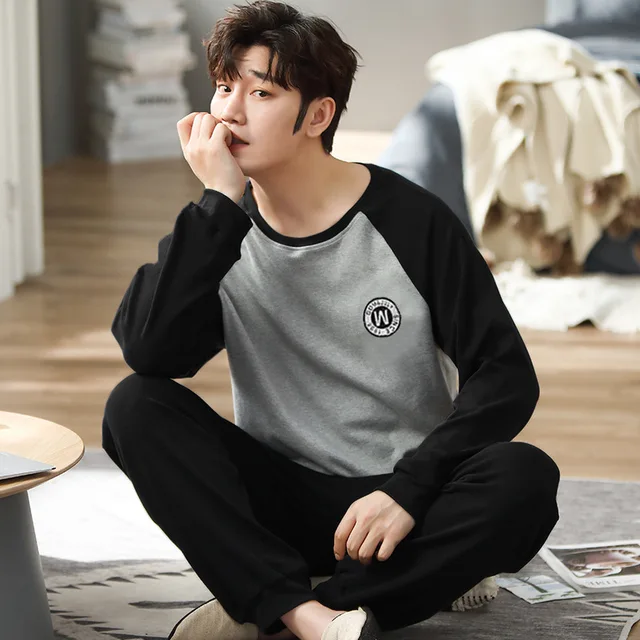Spring And Autumn 2 Pairs Of Pajamas Men's Models Of Youth Sports Long-Sleeved Loose Casual Home Wear Suit Men's Pajama Set – Image 6
