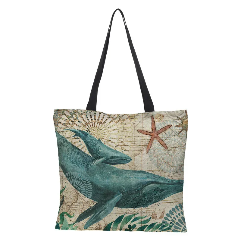 Sac de Shopping grande capacité, fourre-tout à la mode, tortues, hippocampe, baleine, poulpe, Animal, sac à bandoulière unique