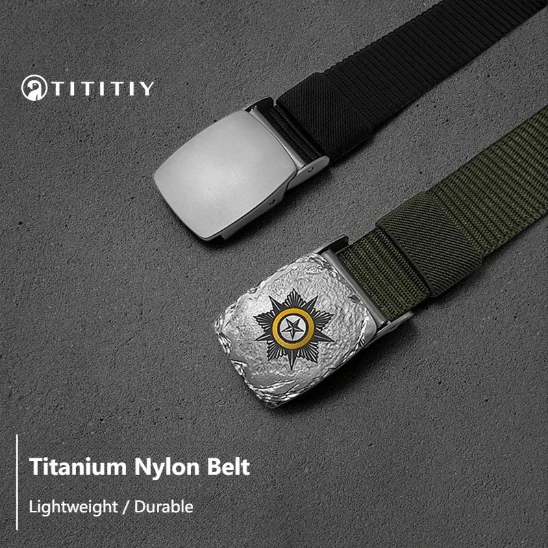 Ceinture en Nylon titane pur pour hommes, avec réglage infinie, ceinture tactique extérieure Durable en Nylon, sangle de taille épaisse haute densité