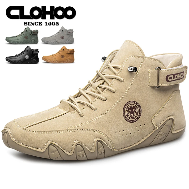 CLOBath-O Bottes Rondes en Cuir pour Hommes, Bottes d'Hiver Chaudes, Décontractées, Rinçage, Confortables, Durables, Bottes Parker pour Activités de Plein Air, Nouveau, Luxe