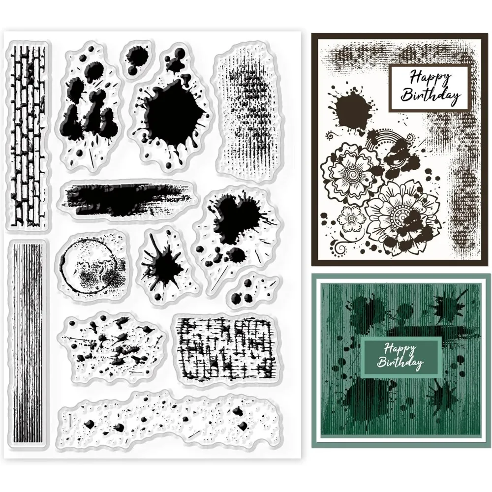 1pc Wall Tile Stain Background Clear Stamps Splatter and Brush Strokes Silicone Clear Stamp Seals for Cards Making DIY