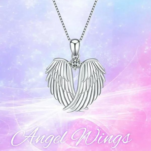 Clearance! SDJMa Angel Wings Necklace 925 Sterling Silver Guardian Angel Wings Pendant Birthstone Necklace for Women Jewelry Gifts – Image 2