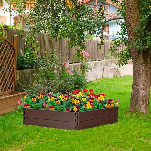 Costway Raised Garden Bed Set for Vegetable Flower Gardening Planter Brown – Image 2