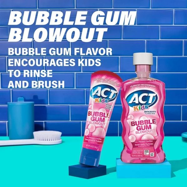 ACT Kids Anticavity Fluoride Rinse, Bubble Gum Blowout, 16.9 fl. oz – Image 3