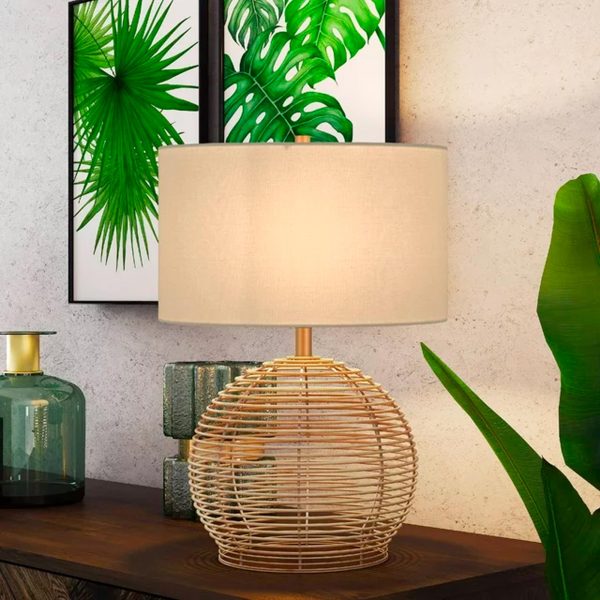 Evelyn&Zoe 21_ Coastal Rattan Table Lamp with White Drum Linen Shade – Image 2