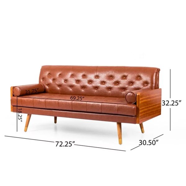 Noble House Marcel Faux Leather Tufted Sofa, Cognac Brown – Image 3