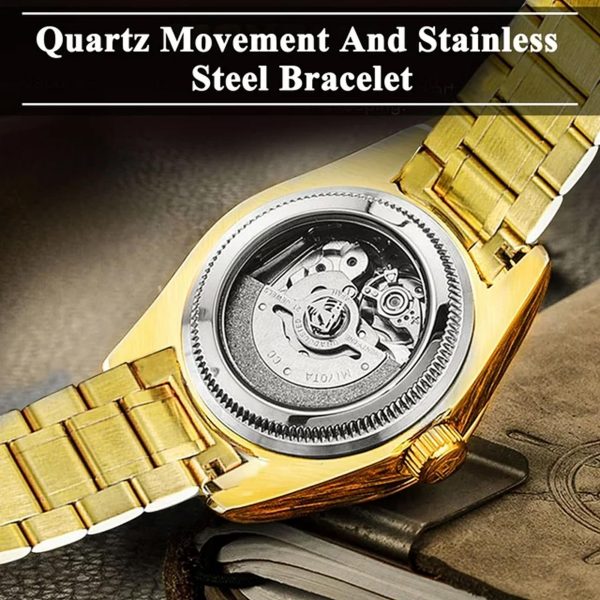 EEEkit Classic Diamond Gold Watches for Men, Stainless Steel Waterproof Dress Watch, Men's Quartz Analog Wristwatch – Image 3